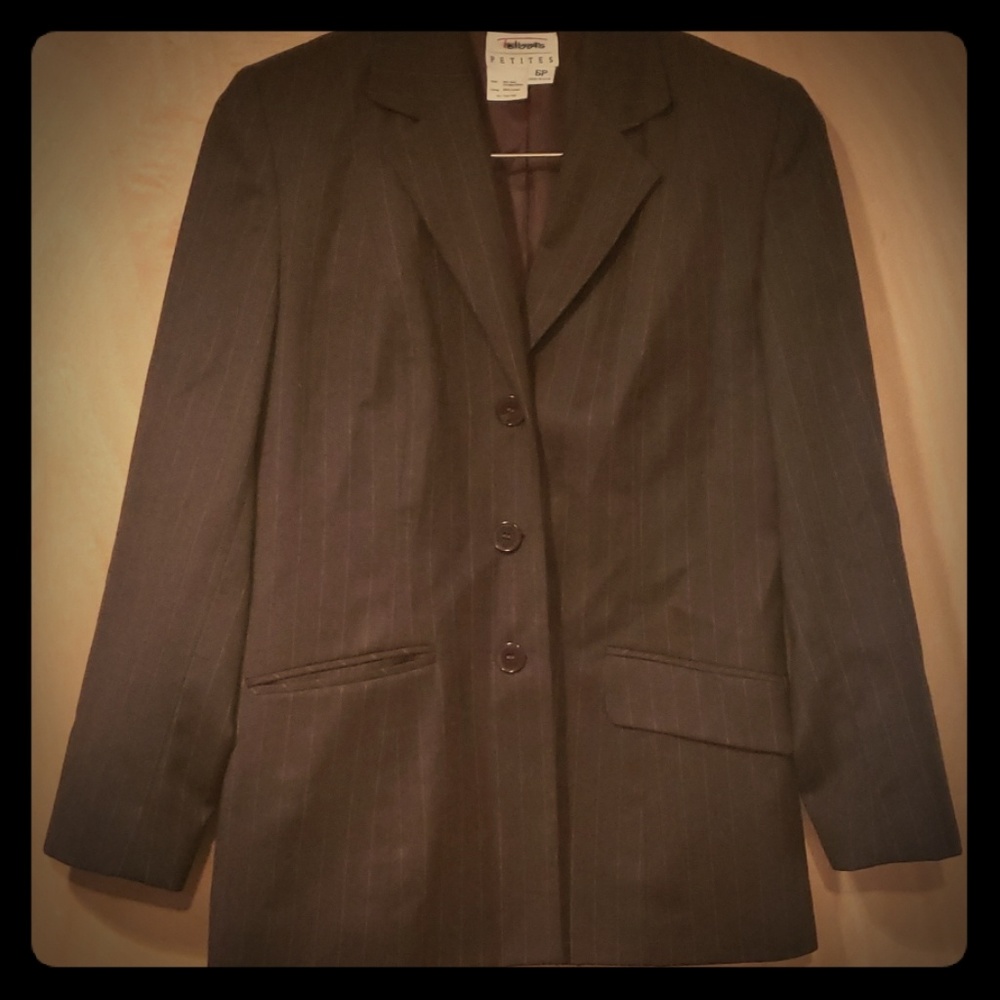 Brown Talbots suit jacket wool pinstriped